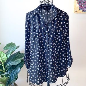 Heart Print Button Down Shirt